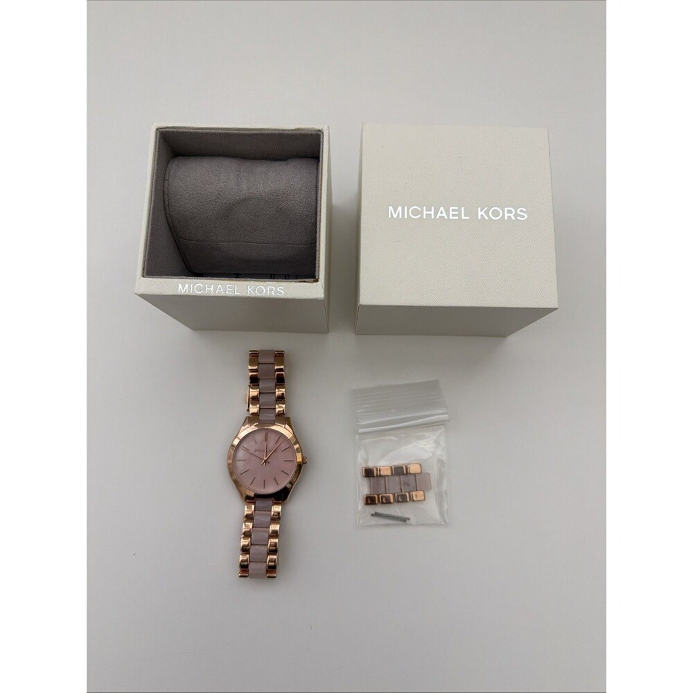 Michael Kors MK4467 Slim Runway Rose Gold Acetate Band MOP Dial 42MM